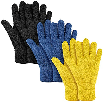 Patelai 3 Pairs Microfiber Dusting Gloves for Plants Leaf, Medium - color: Black, Navy, Yellow, size: Medium