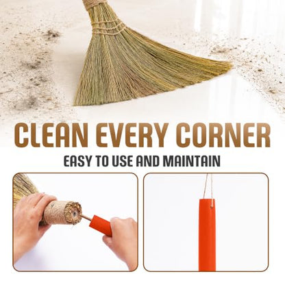 Vietnam Handmade Straw Broom with Orange Wooden Handle - Soft Natural Grass Whisk Broom for Home, Kitchen, Bedroom & Garage, 12.2" Wide x 27.95" Long - style: Orange