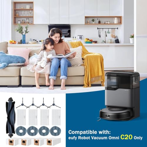C20 Omni Replacement Parts Kits for Eufy C20 Omni Robot Vacuum Cleaner 1 Roller Brush | 4 Side Brushes | 4 Filters | 4 Mops | 4 Dust Bags-17Pack - style: C20 Kits
