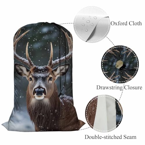 Swono Noble Deer Laundry Bags for Travel, College, Camping and Gym Winter Snow Jungle Animal Portrait Antler Horn 28" x 40", Polyester - color: Noble Deer