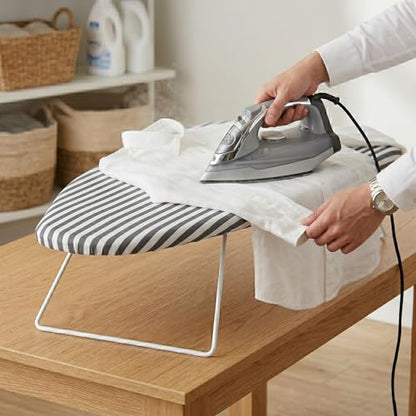 Honey-Can-Do Steel Tabletop Ironing Board with Folding Legs, Grey and White Stripe Cotton Cover, Compact Space-Saving Design, 30" L x 6" H - color: Gray, size: 29" L x 13" W