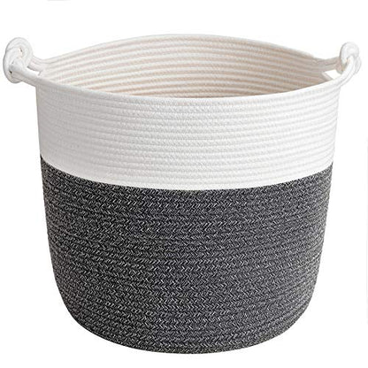 Goodpick Woven Rope Blanket Basket Living Room, 40L, Dark Grey - color: Dark Gray, size: 15 × 14.2 inches