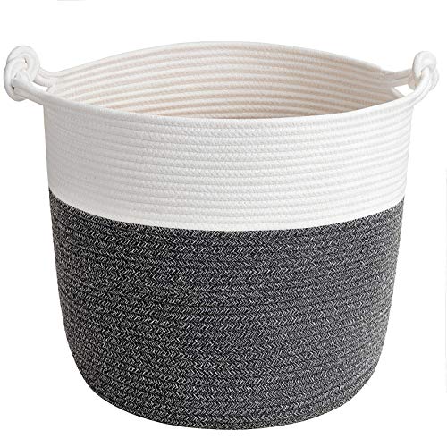 Goodpick Woven Rope Blanket Basket Living Room, 40L, Dark Grey - color: Dark Gray, size: 15 × 14.2 inches