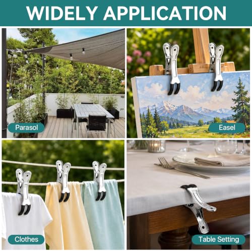 Supkiir 20 Pack Large Clothespins Heavy Duty, 4.3 Inch Stainless Steel Towel Clips for Beach Chairs, Windproof Metal Clothes Pins with Rubber Tips for Outdoor Clothesline, Beach Chairs and Tablecloths
