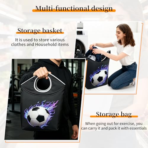 47L Collapsible Laundry Basket Small, 18x17x9.5 Laundry Tote - color: Football-1, size: 17"L x 9.5"W x 18"H
