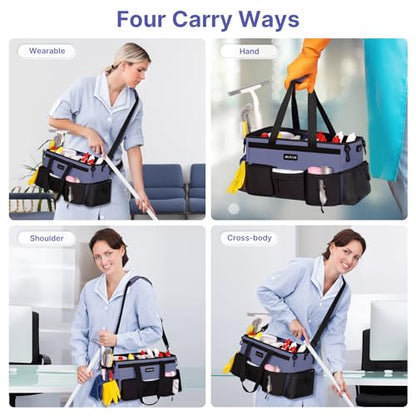JKAOO Large Wearable Cleaning Caddy Bag with Handles, Denim Blue - color: Denim Blue