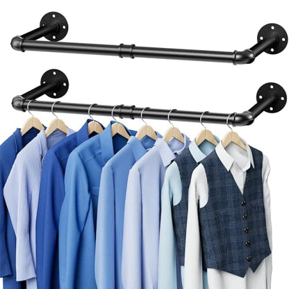38.4In Wall Mounted Clothes Rack , 2 Pack Industrial Pipe Clothing Rack