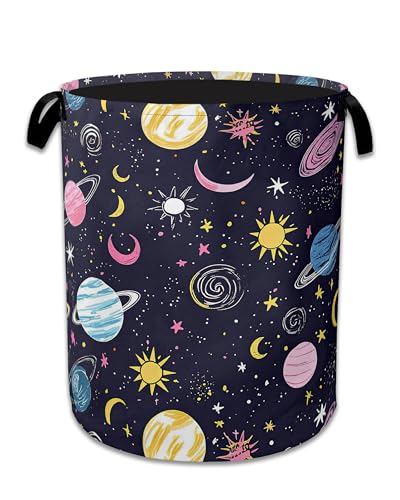 Planet Moon Universe Galaxy Laundry Basket,Foldable Waterproof Oxford Cloth Tote Bag Laundry Hamper with Handles,20.8"x16" Clothes Storage Bucket Organizer for Laundry Room, Bathroom, Bedroom - color: Planet Moon Universe Galaxy