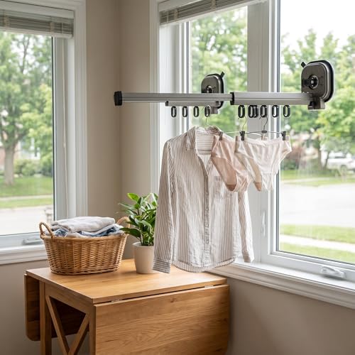 Wall Mount Folding Clothes Drying Rack, Strong Suction Cups