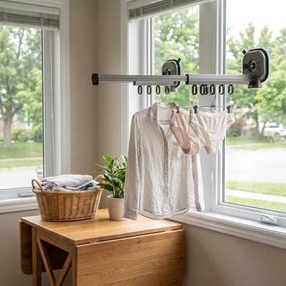 Wall Mount Folding Clothes Drying Rack, Strong Suction Cups