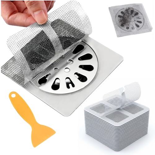 50 Pack Square Disposable Shower Drain Hair Catcher Stickers - size: 50 Square Mesh