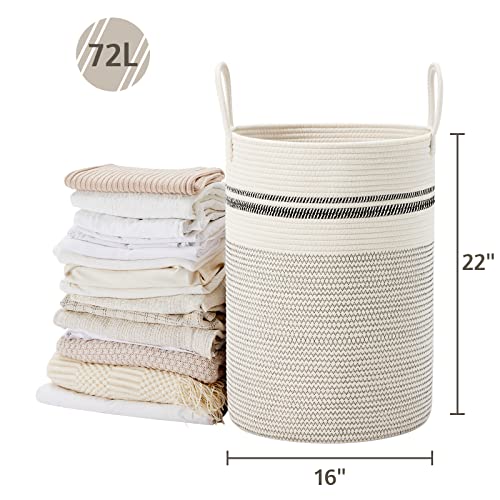 VIPOSCO 72L Tall Woven Laundry Basket Hamper, Stripe White - color: Stripe White, size: 72L