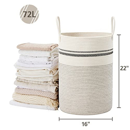 VIPOSCO 72L Tall Woven Laundry Basket Hamper, Stripe White - color: Stripe White, size: 72L