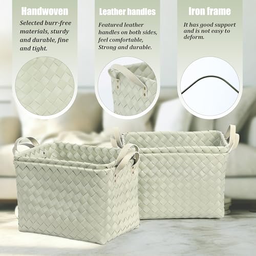 BROWNLILY Handwoven Clothes Basket Laundry Hampers Large Wicker Storage Baskets for Shelves Blankets Closet Storage Bins Car Bedroom Bathroom Organizers and Storage Bath (Pack of 4, Green) - color: Green*4