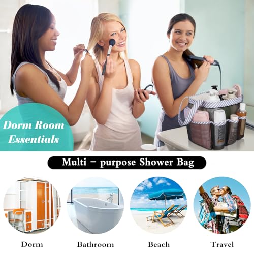 Mesh Shower Caddy Portable - 9 Pockets, Shower Bag for Dorm Room Camping - color: Black Black Grey