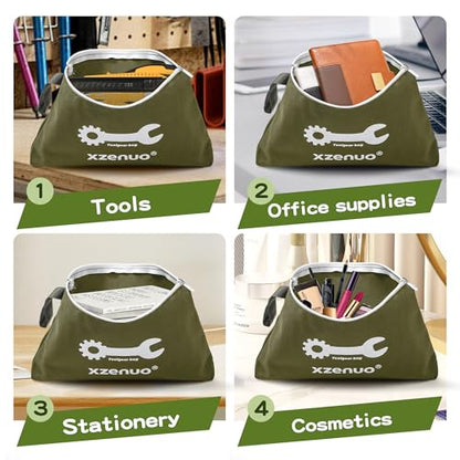 Small Tool Bag with Zipper,16oz 12 inch Tool Pouches - color: Green