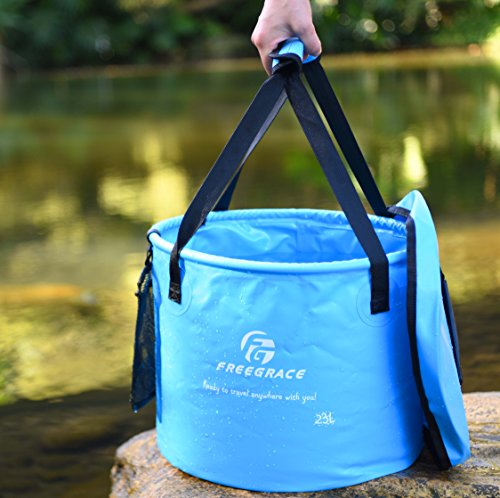 Freegrace Collapsible Water Bucket with Lid 23L Portable Camping Wash Basin - color: Sky Blue, size: 23L