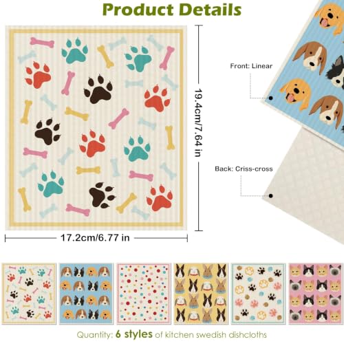 6 Pcs Swedish Paper Cloths for Kitchen, Reusable Paper Towels Washable - color: Dogs Feet