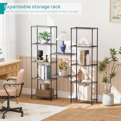 SINGAYE 6 Metal Shelves Wire Shelving Storage Shelf Adjustable Unit Pantry - color: Black, size: 6 Tier 12"Dx22"Wx69.5"H