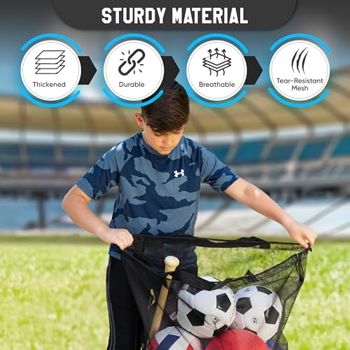 Handy Laundry Mesh Ball Bag - Up to 15 Balls Large Capacity Sports Equipment Bag Carrier with Adjustable Strap and Drawstring Closure - For Soccer, Basketball, Volleyball