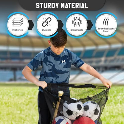 Handy Laundry Mesh Ball Bag - Up to 15 Balls Large Capacity Sports Equipment Bag Carrier with Adjustable Strap and Drawstring Closure - For Soccer, Basketball, Volleyball