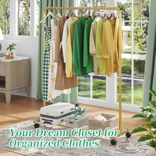 Simple Trending Clothes Clothing Garment Rack, Clothes Organizer, Gold - color: Golden, size: 14.75"D x 43.5"W x 54.25"H