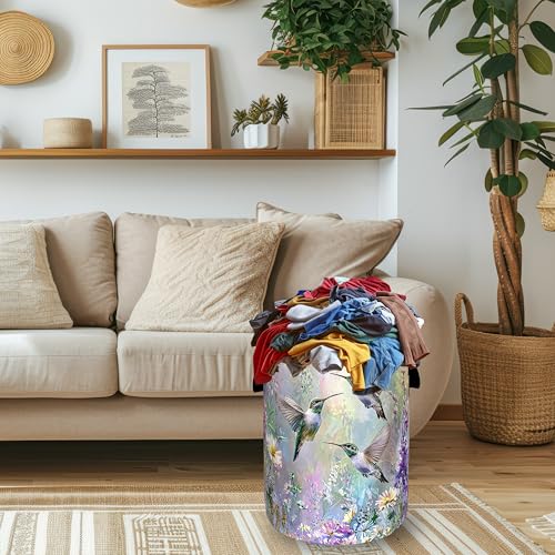 Beautiful Hummingbird Laundry Basket Oxford Cloth Hamper 18.9"x16.5" - color: Hummingbird Watercolor Floral
