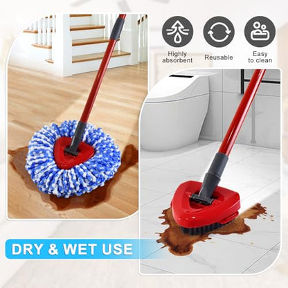 Mop Head Replacement for O Cedar, Spin Mop Replacement Head for Ocedar RinseClean 2 Tank System, Mop Heads Includeds 3 Mop Replacement Heads, 2 Upgrade Spin Scrub Brush, 1 Base & 1 Chenille Pad - size: for Ocedar 2 Tank