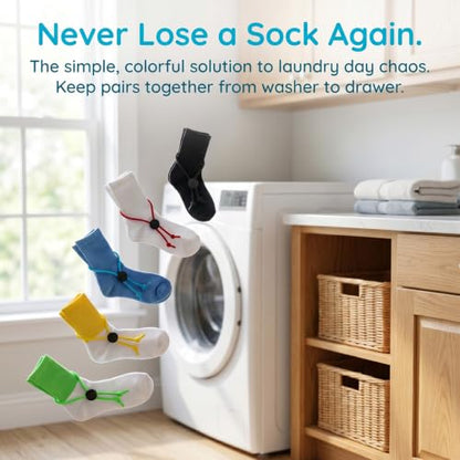 10pcs Sock Clips for Laundry, Elastic Adjustable Stocking Organizer Tie Clips Straps, Latex Laundry Sock Holder Locks for Washing Machine and Dryer- 5 Colors