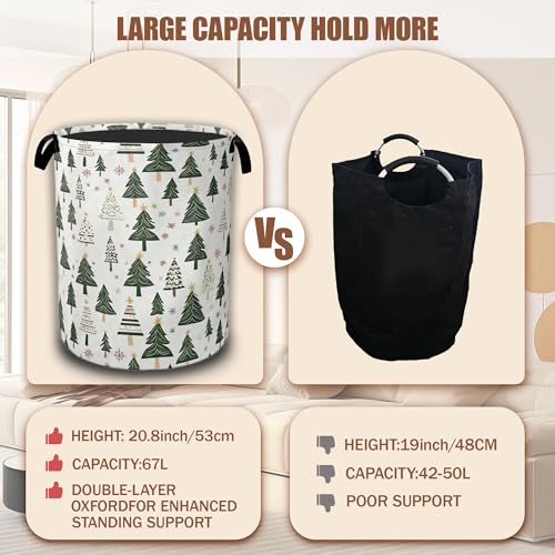Christmas Pine Tree Laundry Basket,Waterproof Foldable Laundry Hamper,Dirty Clothes Basket, Linen Bin Storage Organizer Collection 16" x 20.8" - color: Christmas Pine Tree