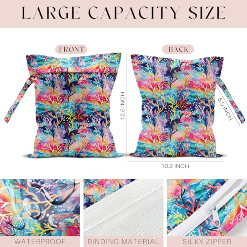 Wet Bag for Swimsuit, Beach Travel Essentials Wet Dry Bag, for Sunscreen Toiletry Dirty Clothes Yoga Gym Diaper, Friends Summer Beach Vacation Gifts. Colorful coral - color: Colorful Coral