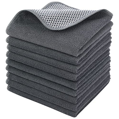 KinHwa Dish Cloths for Washing Dishes with Scrub Side, Microfiber Dish Rags - color: Gray, size: 12inchx12inch