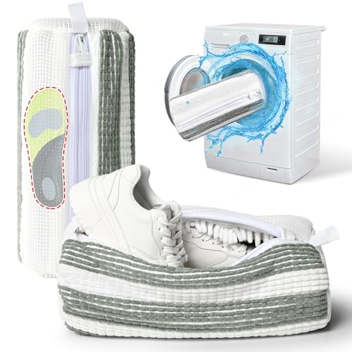 Anybar Shoe Washing Machine Bag Sneaker Laundry Bags Cleaning Shoes- for Washer and Dryer Microfiber Sneakers Shoe Wash Bag with Self Locking Zipper 2PCS Reusable Cleaner Bags (Grey White) - color: Grey White