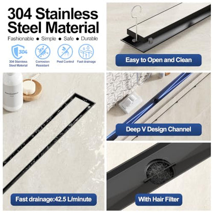 Neodrain 48-Inch Linear Shower Drain-Matte Black,with Tile Insert Grate - color: Matte Black, size: 48 IN