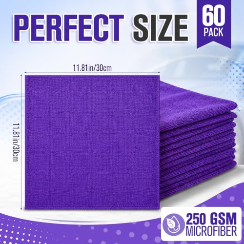 Nuenen Car Microfiber Clean Cloths, Purple, 12 x 12 Inch, 60 Pcs - color: Purple, size: 12 x 12 inches