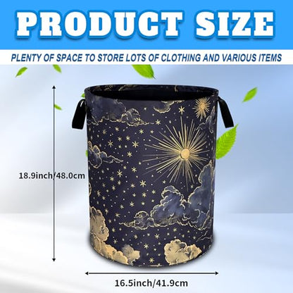 Beautiful Sun Stars Moon Laundry Basket Oxford Cloth Clouds Laundry Hamper - color: Beautiful Sun Stars Moon