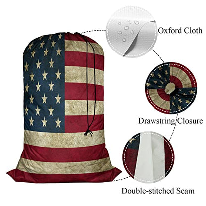 Swono Grunge USA Flag Large Dirty Clothes Laundry Bag for Laundry Basket Hamper, Patriot Striped Design Stars Old Aged Machine Washable Dirty Clothes Organizer, Oxford Cloth, American Banner - color: Grunge USA Flag