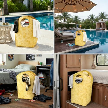 18x17x9.5" Laundry Hamper, Waterproof Fabric Small Laundry Tote - color: Earth Texture Yellow, size: 17"L x 9.5"W x 18"H
