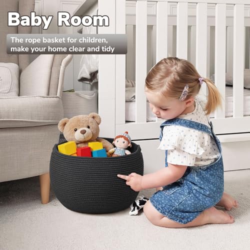 Goodpick Large Toy Storage Basket for Kids, Round, 15.7" x 10.5", Black - color: Black, size: 15.7"D x 10.5"H