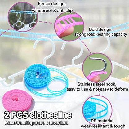 24PCS Travel Hangers,Portable Folding Clothes Hangers,with Clotheslines