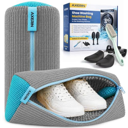 Shoe Washing Machine Bag for Washer and Dryer – 2pc Reusable Shoe Cleaning Bag for Sneakers & Tennis Shoes - color: GREY