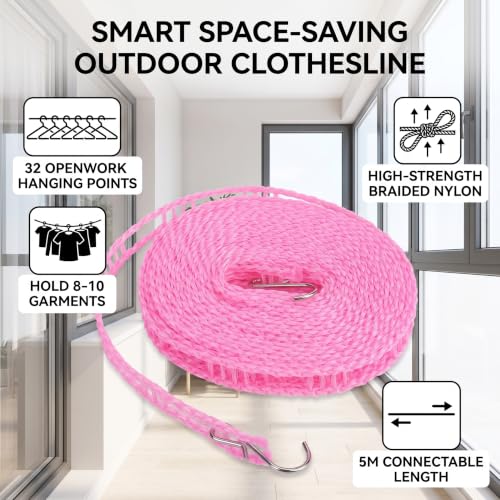 Bnineteenteam Clothesline,Clothes Drying Rope Windproof Travel Clothesline for Indoor Outdoor Laundry Clothesline for Camping Travel & Home Use - color: Pink