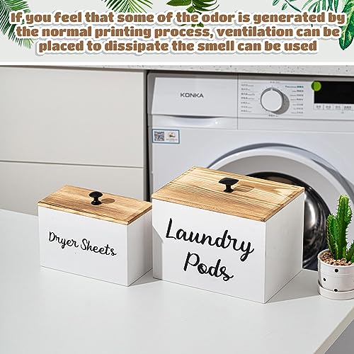 Dandat 2 Pcs Wood Rustic Laundry Dryer Sheet Holder Pod Container with Lid 8.7 x 6.3 x 6.4 Inch Laundry Pod Holder 7.3 x 3.7 x 5 Inch Dryer Sheet Dispenser Wooden Box Container(White) - color: White