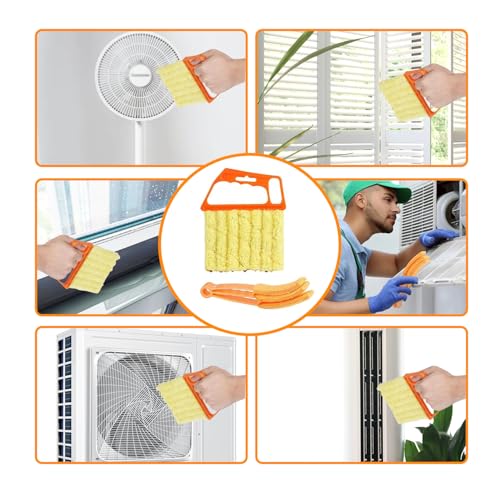 6 Pcs Window Venetian Blind Cleaner Duster Tool, Microfiber 6 Finger Duster Brush for Cleaning Window Shutters, Air Conditioner, Wood & Vinyl Blinds, Includes 6 Cloth Covers
