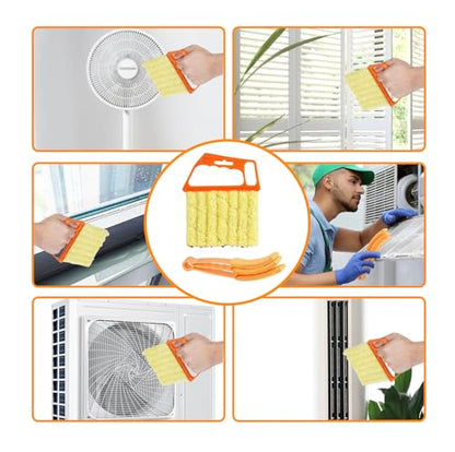 6 Pcs Window Venetian Blind Cleaner Duster Tool, Microfiber 6 Finger Duster Brush for Cleaning Window Shutters, Air Conditioner, Wood & Vinyl Blinds, Includes 6 Cloth Covers