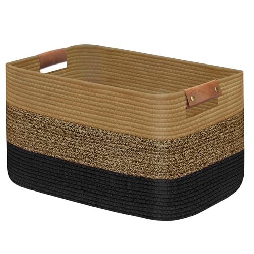 Large Collapsible Laundry Basket, Clothes Hamper for Blanket, Toy, Towels, Woven Baskets for Storage, Nursery Home Decor Living room 21.6" x 15" x 11.8" Black - color: Black