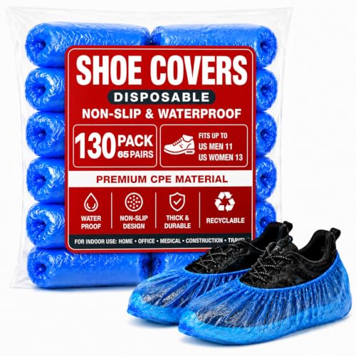 130 Pack Disposable Shoe Covers Waterproof Non Slip – Plastic Shoe Booties for Indoors, Universal Fit Shoe Covers for Home Guests, Real Estate Open House, Cleaning & Floor Protection - size: 130 Pack