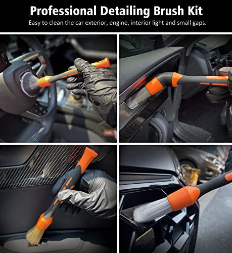 YeewayVeh 3PCS Car Detailing Brush Set, Boars Hair & Soft Brushes, Orange - color: Orange/Black, size: 3 Pack