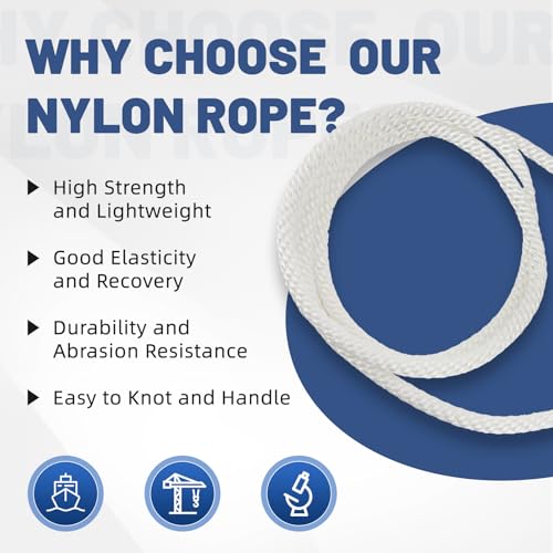 NEWSEED 100 Ft 1/8 Inch Nylon Rope Heavy Duty Utility Rope (White) - size: 1/8 In x 100FT, style: White