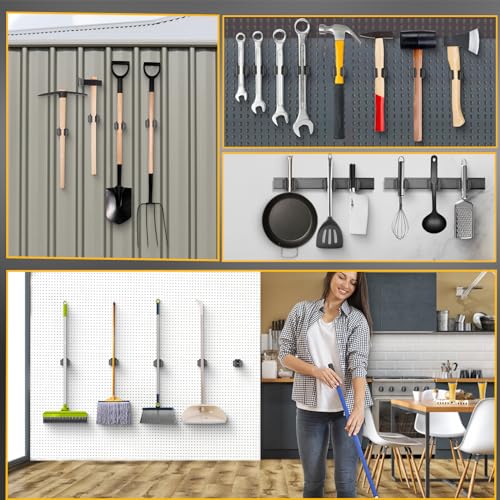 Upgraded Magnetic Broom and Mop Holder Wall Mount, Space-Saving Heavy Duty No Drill Over the Door Broom Gripper RV Camper Wall Organizer,Black,4 Pcs - color: Black-8 Magnets, size: 4 Pcs